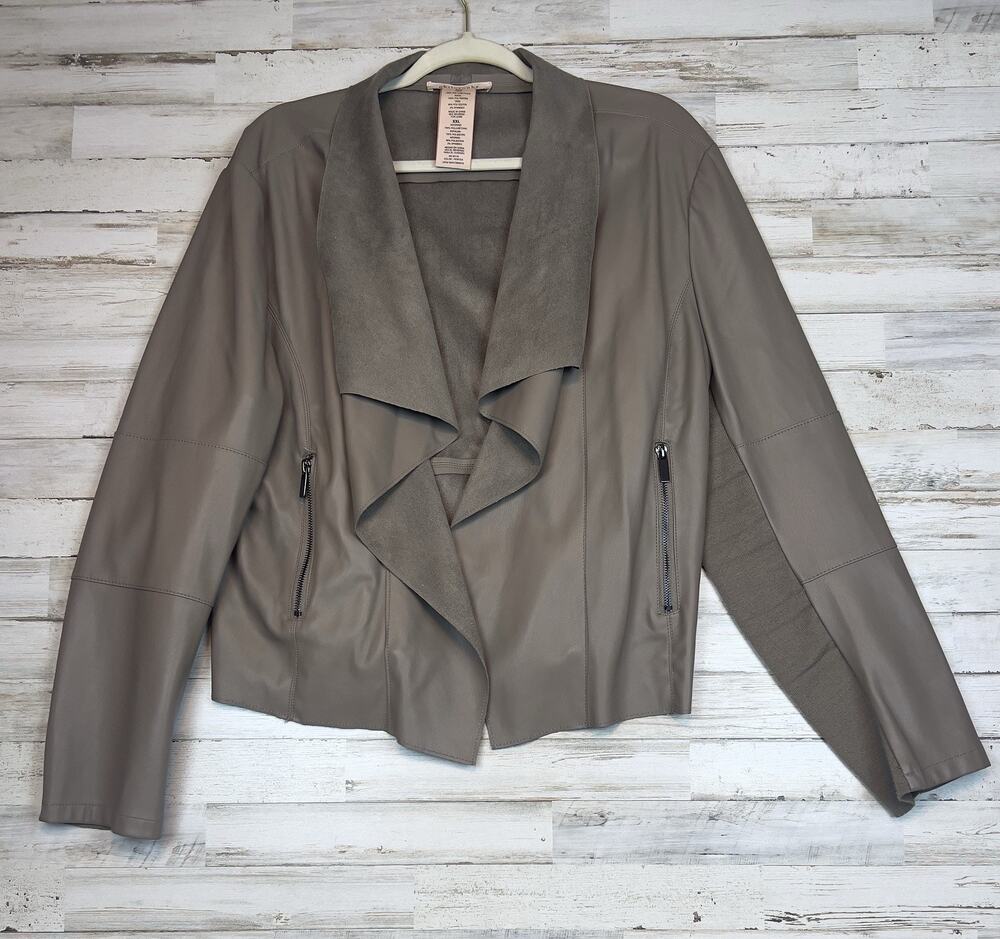 Philosophy Republic Faux Leather Drape Jacket Womens L Pewter Moto XXL